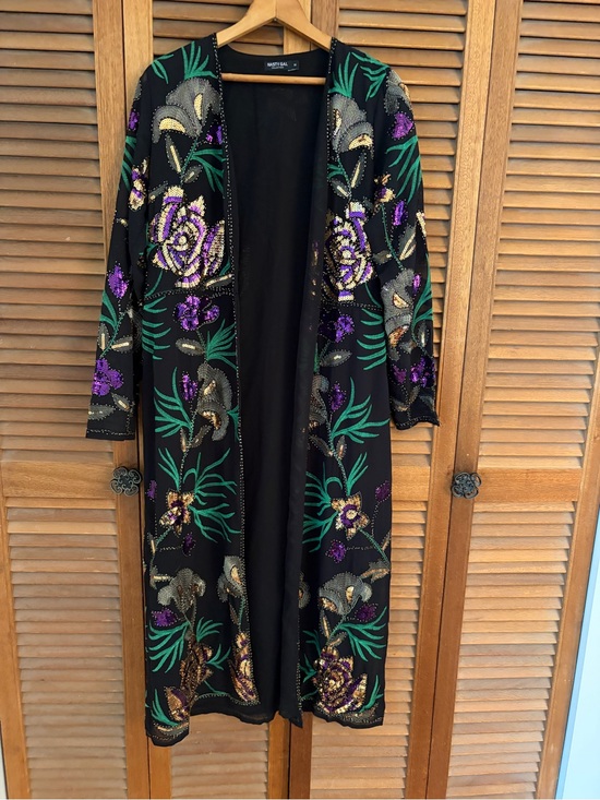 Nasty Gal Jackets & Blazers - Nasty Gal Black sequined long sweater duster maximalist size medium floral